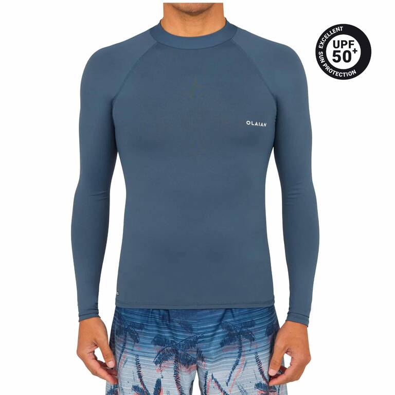 Men surfing uv rash guard 100 long sleeved grey