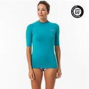 Women Surfing UV Rash Guard 100 Short Sleeve Turquoise