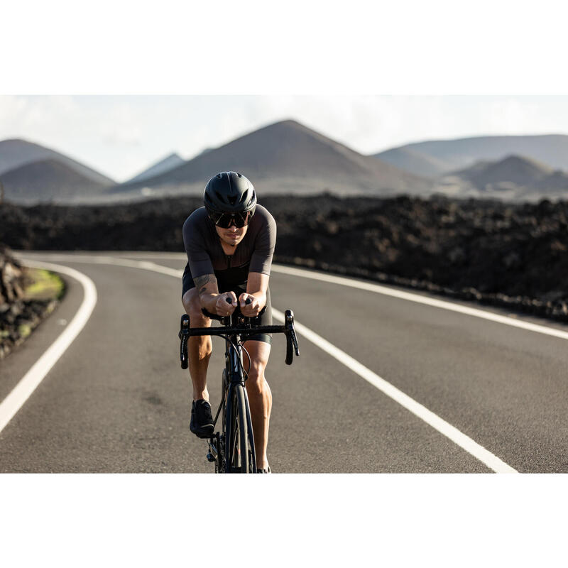 Triathlonhelm mit abnehmbarem Kategorie 3 Visier & Magnetverschluss matt schwarz