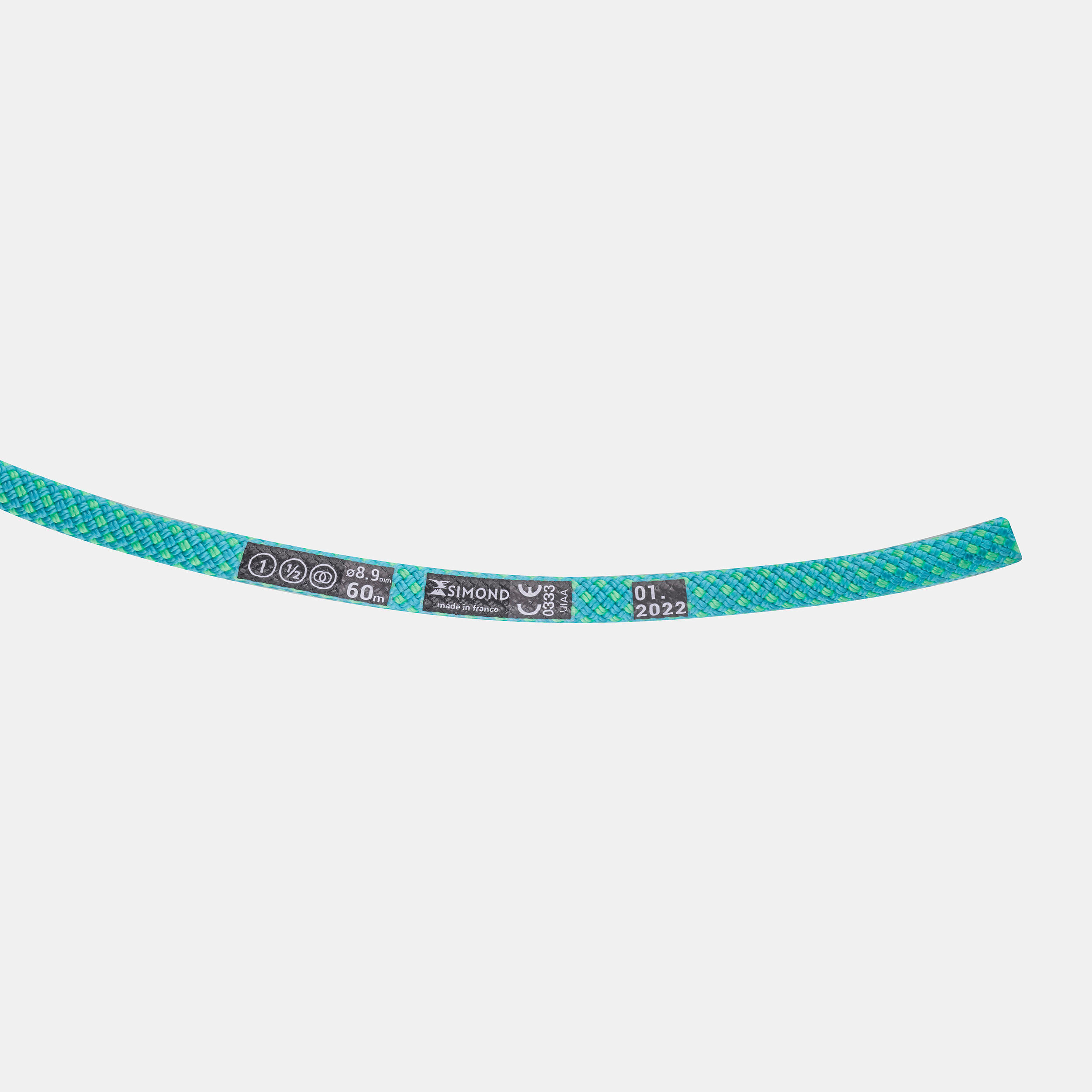 CLIMBING AND MOUNTAINEERING TRIPLE ROPE STANDARD 8.9 mm x 60 m - EDGE DRY TURQUOISE 3/4