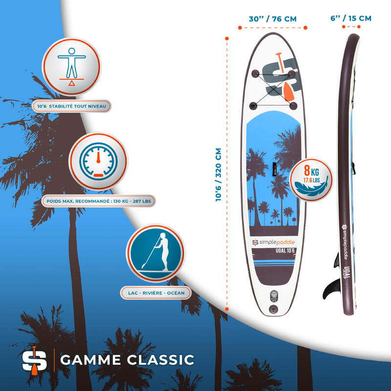 STAND UP PADDLE GONFLABLE DE RANDONNEE 10'6 UGAL