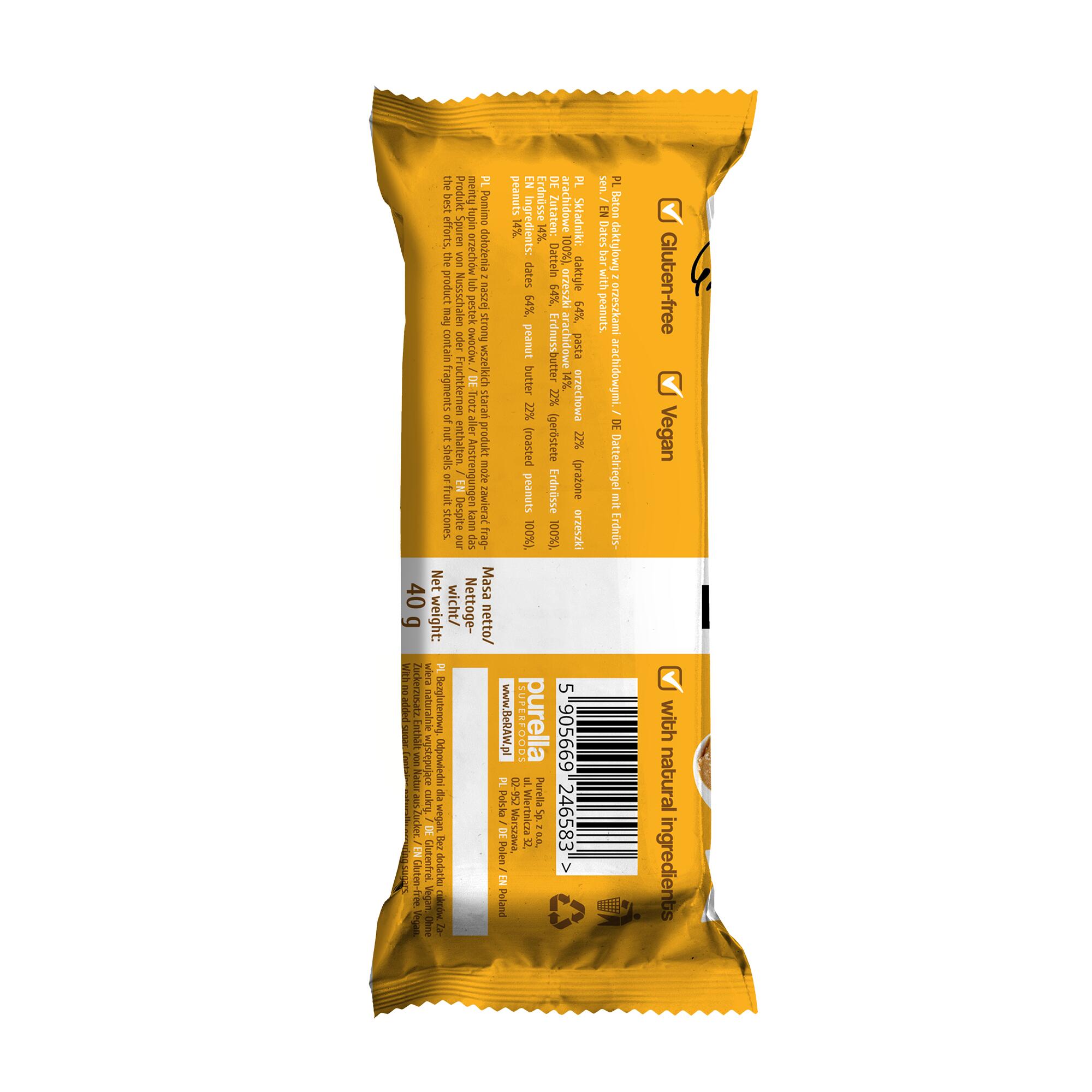 Baton BeRaw Energy Peanut Butter 40g. Baton daktylowy z orzeszkami arachidowymi. 2/3