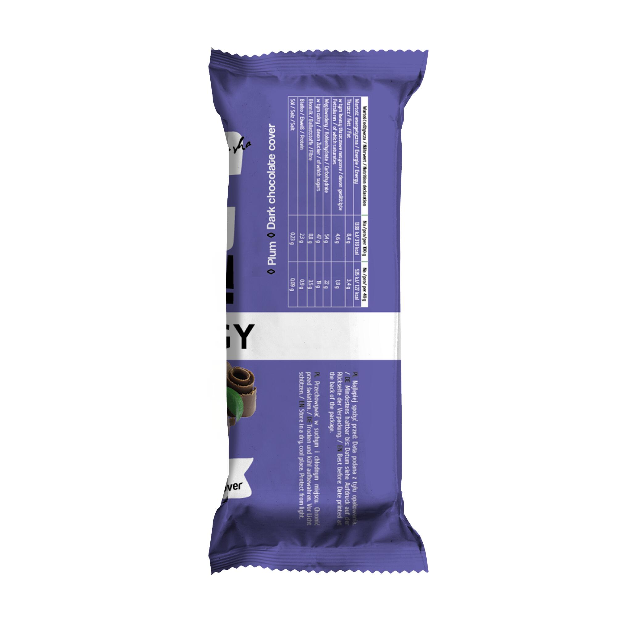 Baton BeRaw Energy Plum Chocolate 40g. Baton o smaku śliwkowym z czekoladą. 3/3