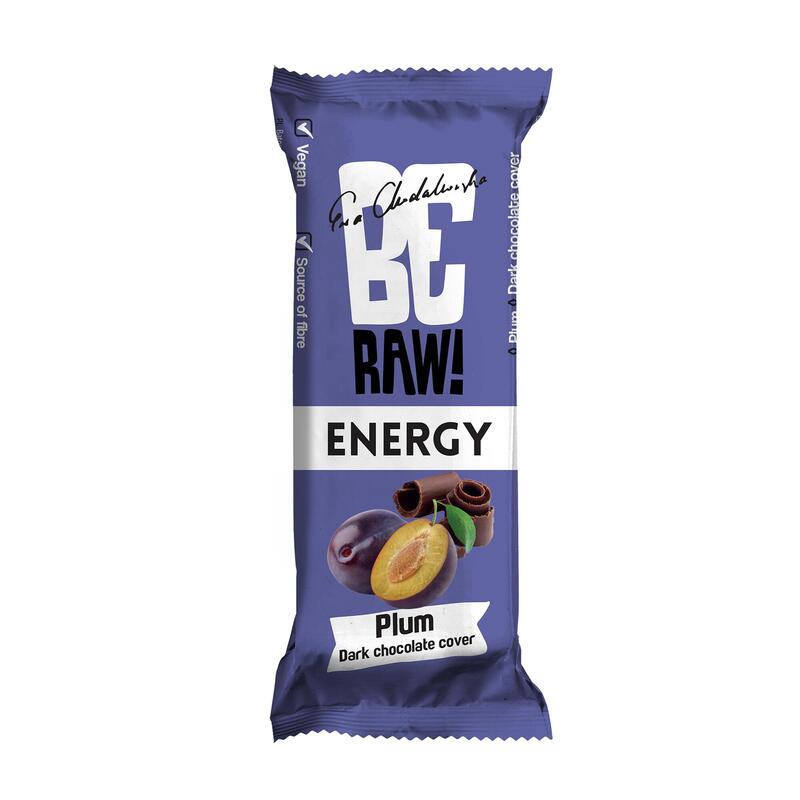 Baton BeRaw Energy Plum Chocolate 40g. Baton o smaku śliwkowym z czekoladą.