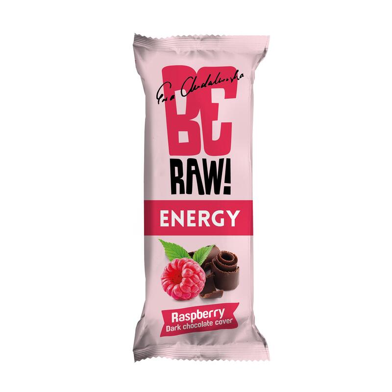 Baton BeRaw Energy Raspberry 40g. Baton o smaku malinowym z gorzką czekoladą