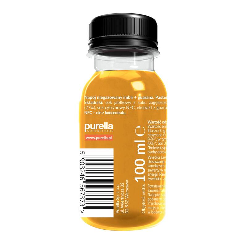 Purella SuperShot Energia 100ml. Napój niegazowany imbir + guarana.