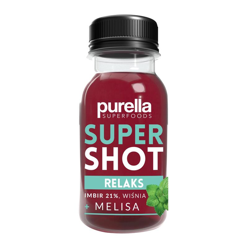 Purella SuperShot Relaks 100ml. Napój niegazowany imbir + wiśnia + melisa.