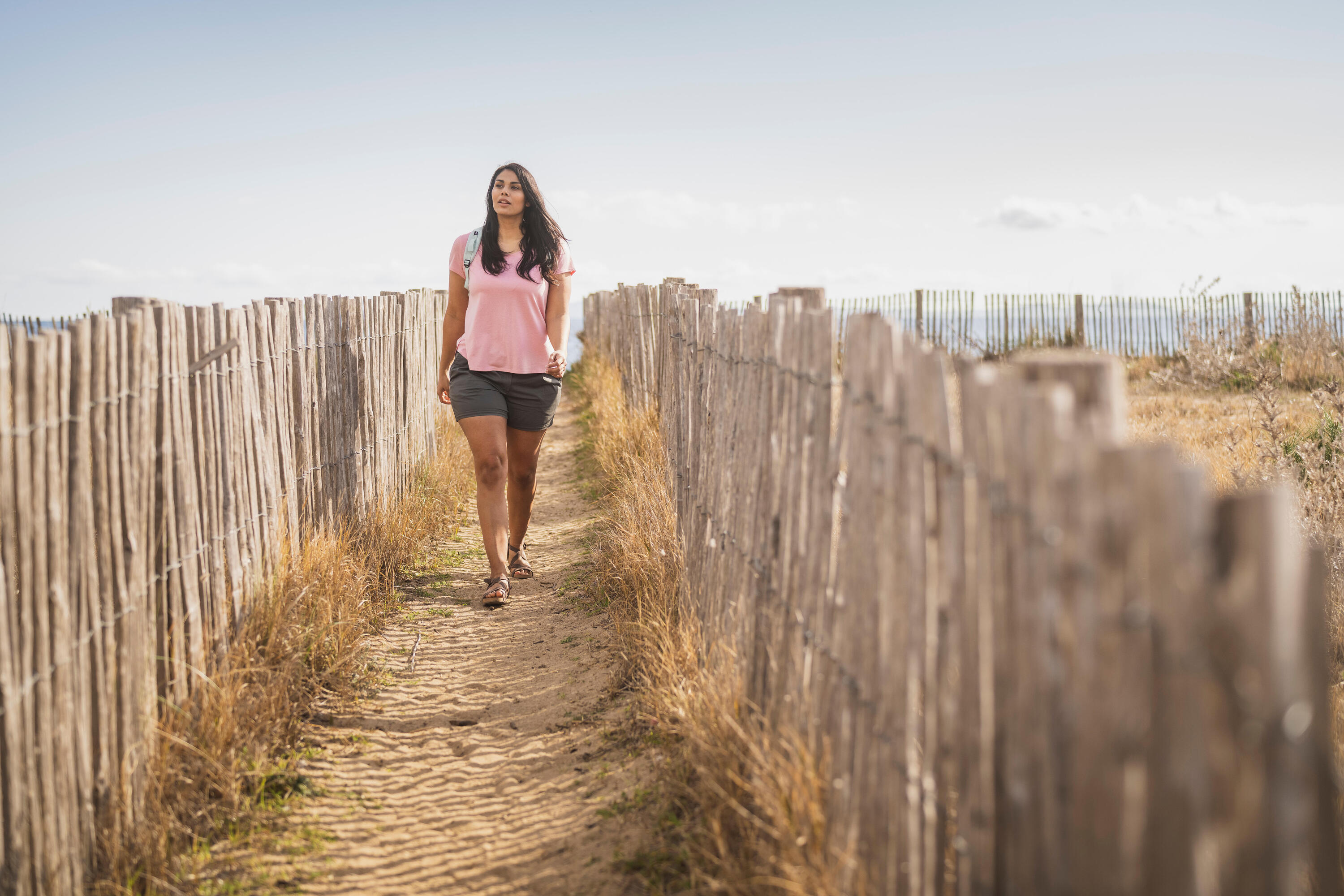 Women’s Hiking T-Shirt, NH500 - Pink 7/16