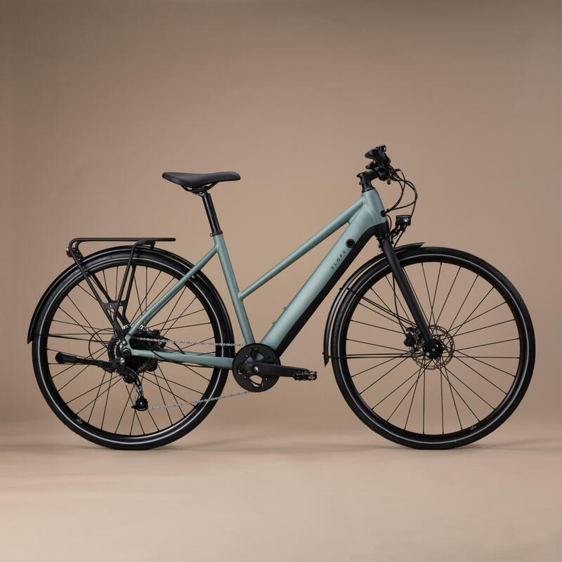 Bicicletă de oraș electrică Elops 500E cadru jos verde