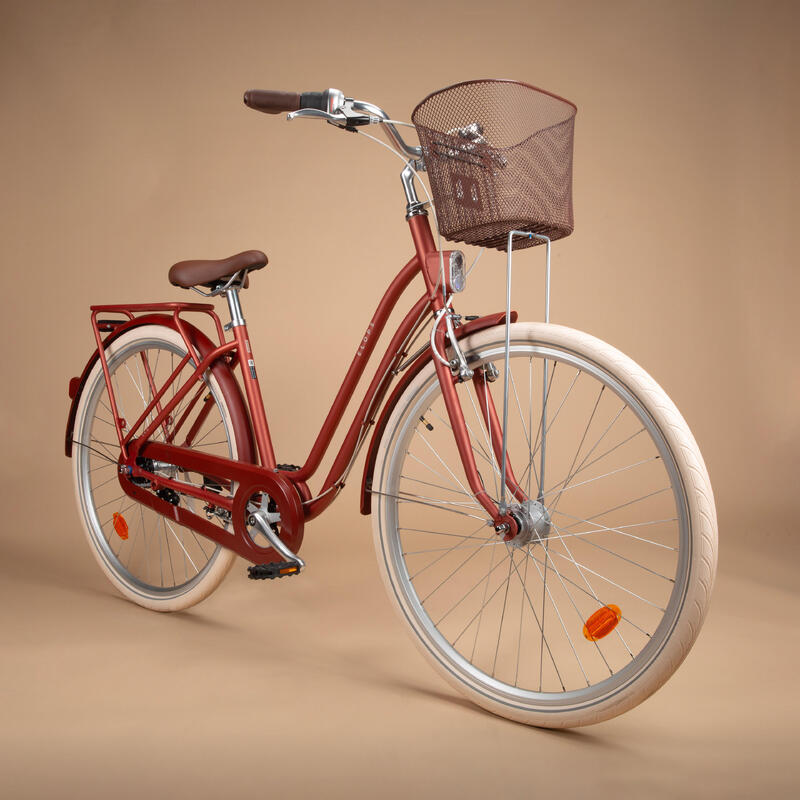 Bicicleta urbana cuadro bajo Elops 540 rojo teja