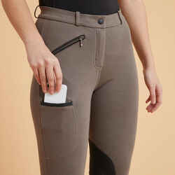 Women's Cotton Jodhpurs with Suede Patches - Brown