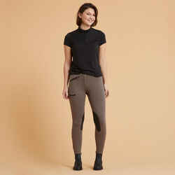 Women's Cotton Jodhpurs with Suede Patches - Brown