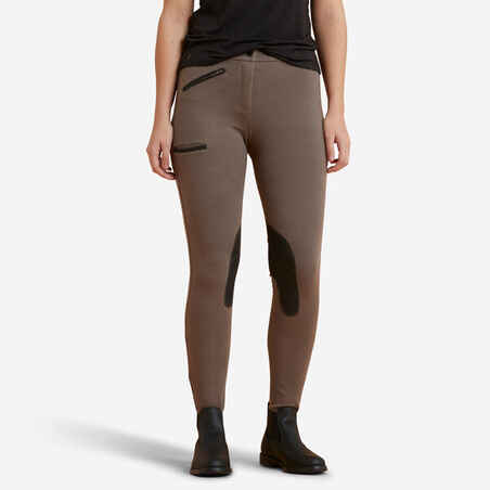 Women's Patch Horse Riding Jodhpurs 140 - Brown