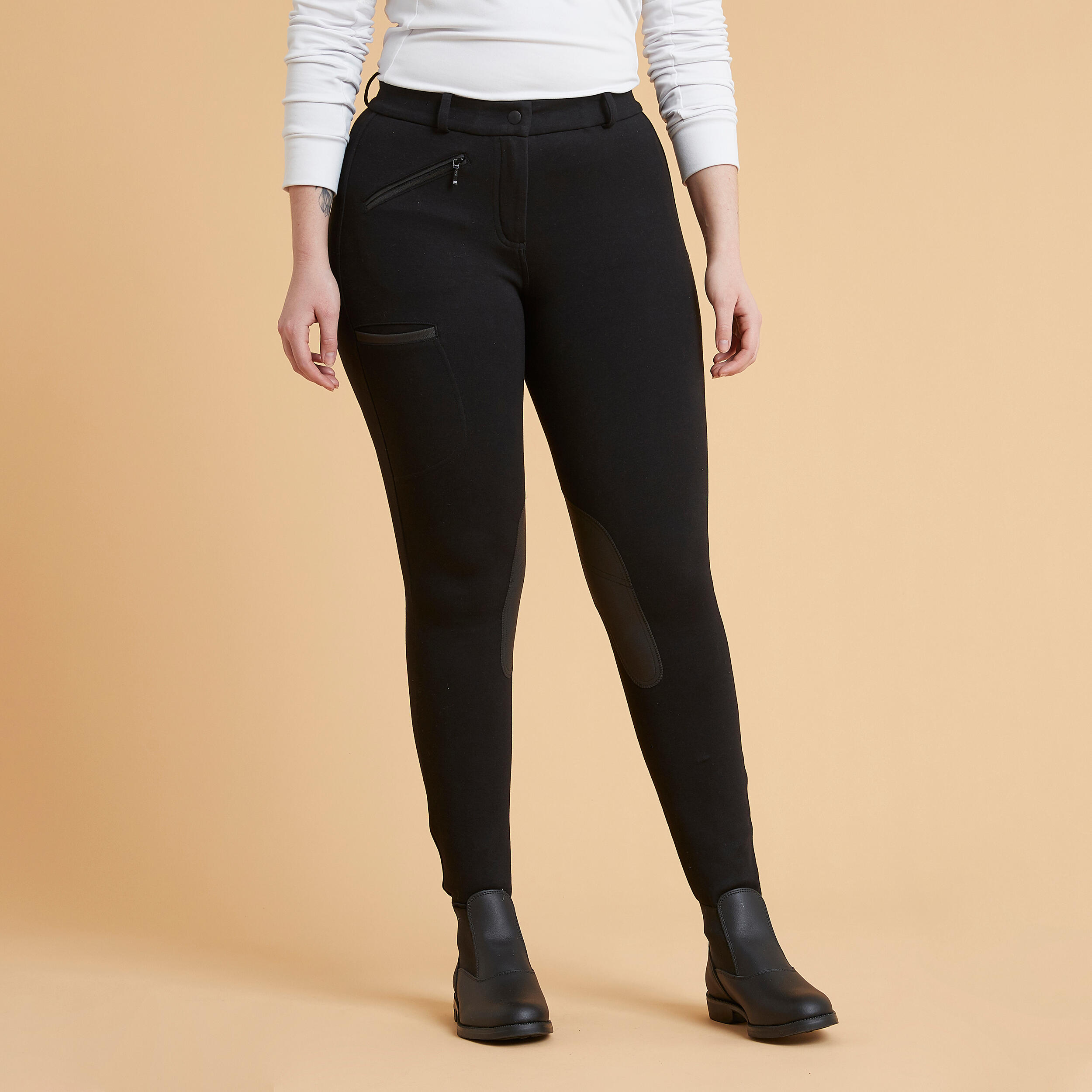 Pantaloni equitazione donna cotone rinforzi marroni FOUGANZA | DECATHLON