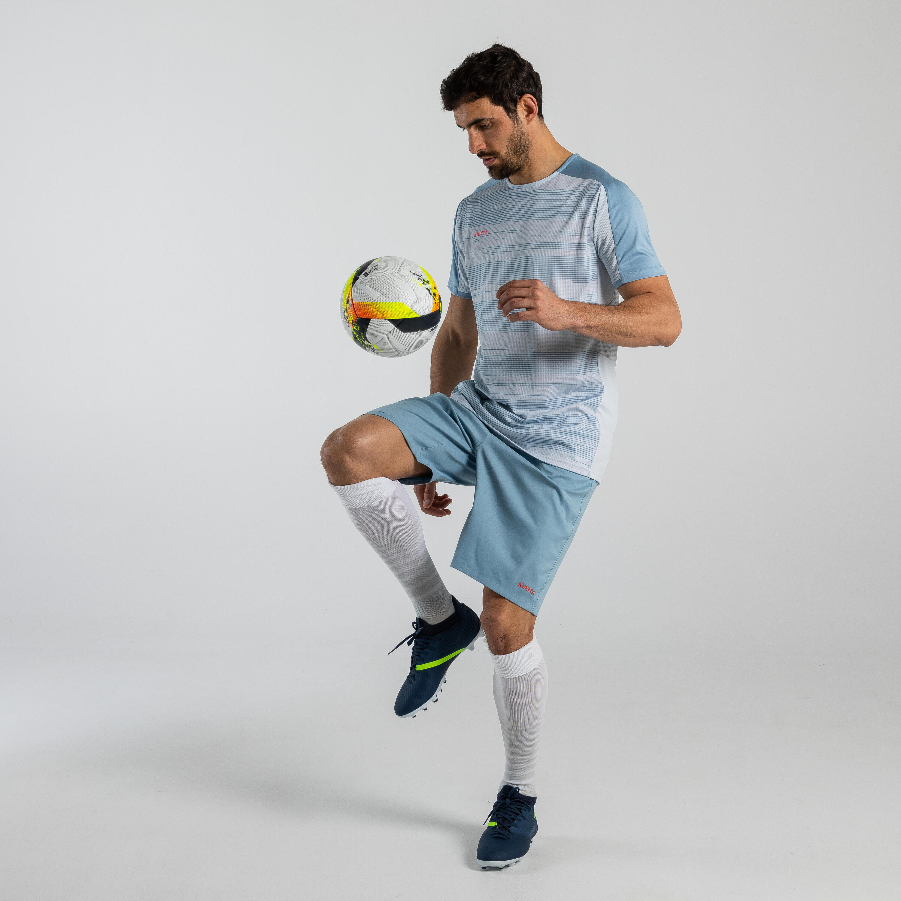 Short-Sleeved Football Shirt Viralto Ltd - Blue Grey & Neon Pink 2/3