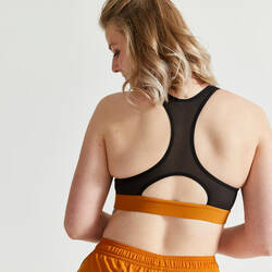 Women's Medium Support Racer Back Sports Bra with Cups - Black/Ochre