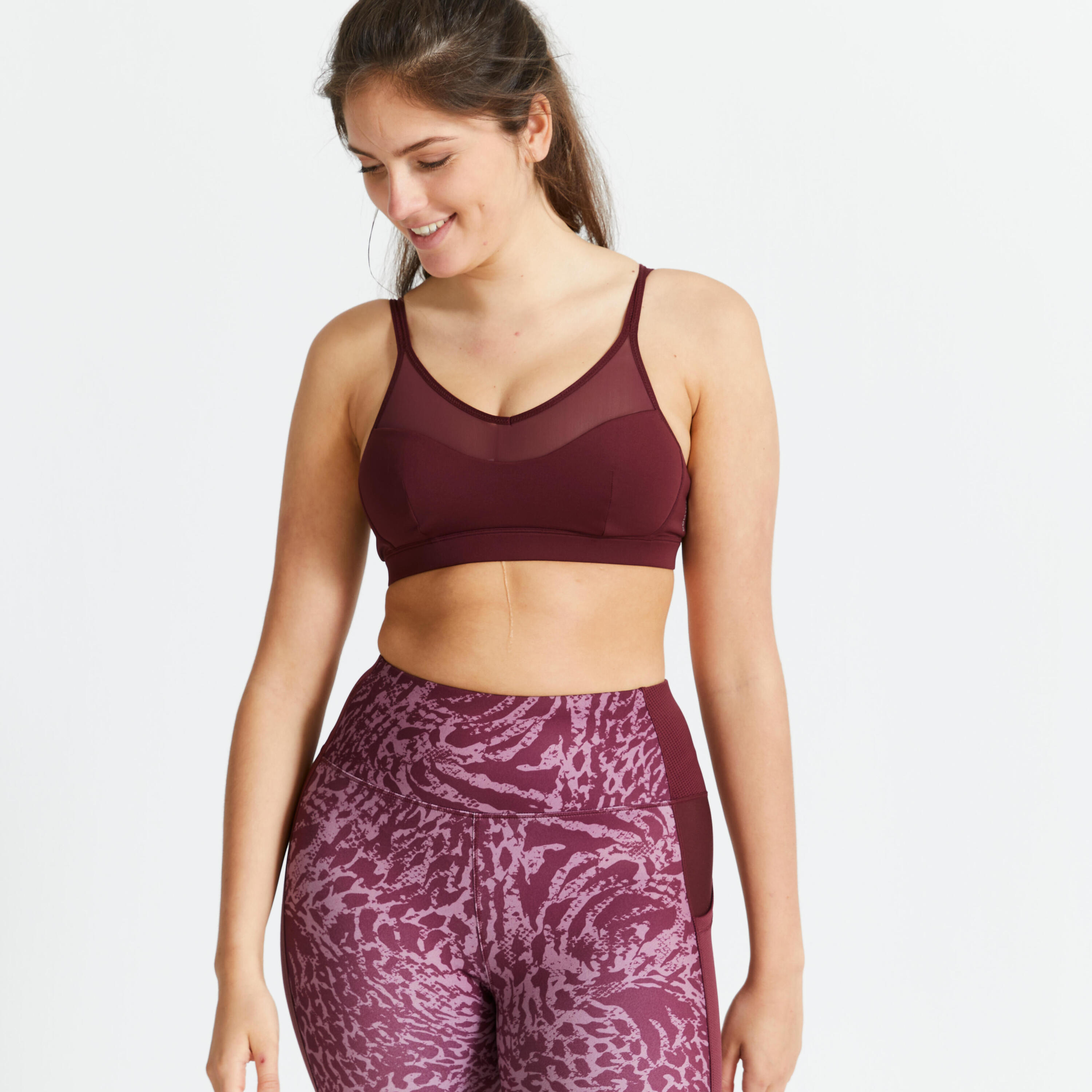 DOMYOS Top donna fitness 140 sostegno leggero bordeaux