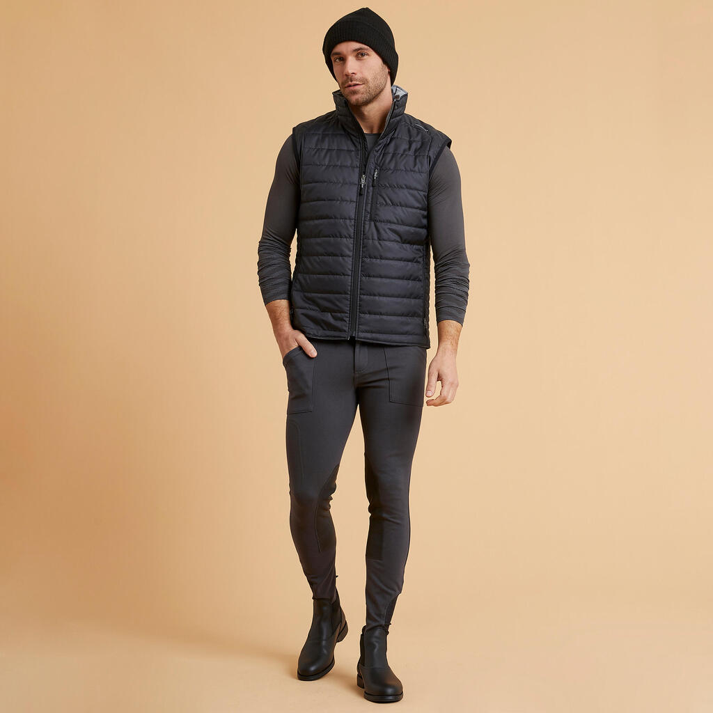 Winter-Reithose 140 Warm Kniebesatz Kunstleder Herren dunkelgrau