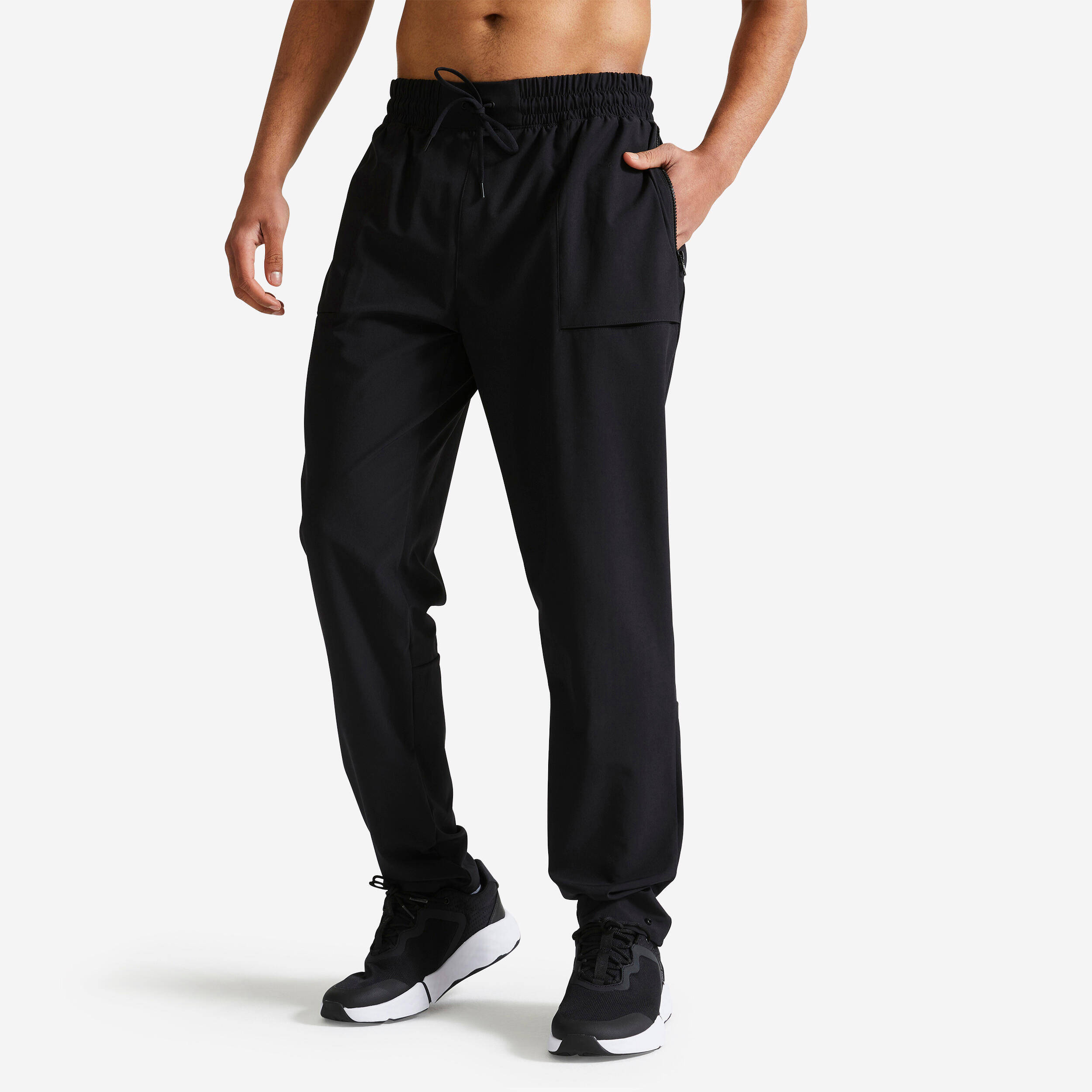 Men Gym Trackpant Convertible, Jog Fit, Quick Dry, Zip Pockets, 500 - Black