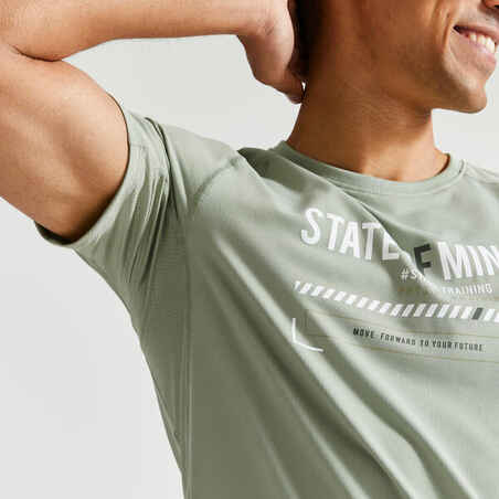 Vyrų orui pralaidūs kūno rengybos marškinėliai su apvalia apykakle, žali