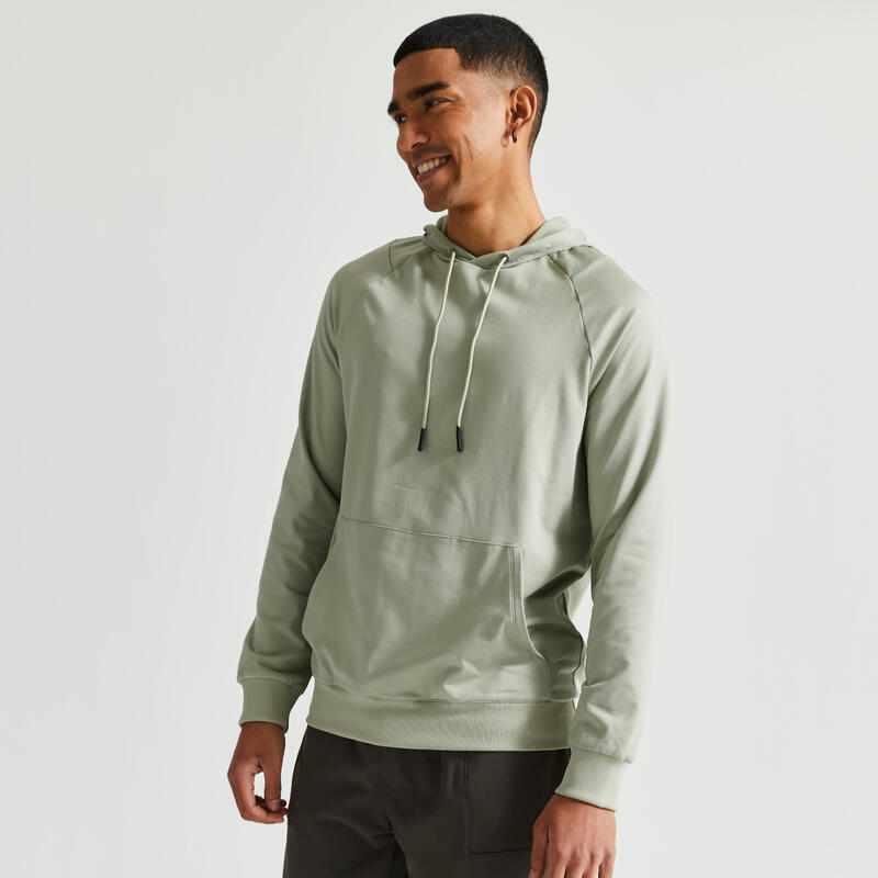 Ademende basic hoodie voor fitness heren groen