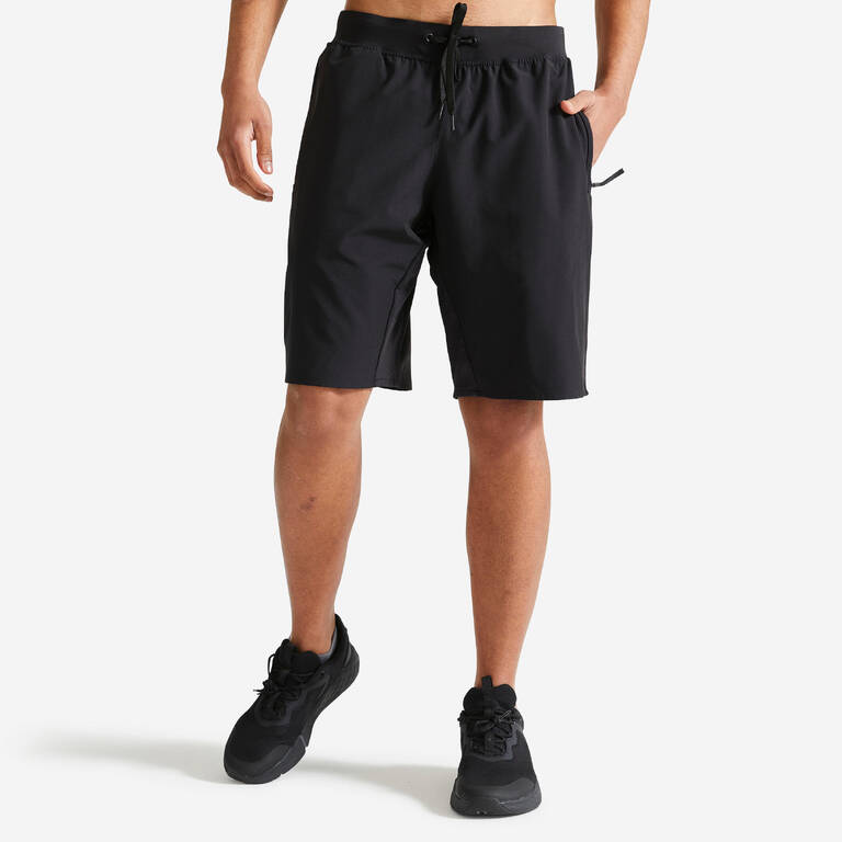 Men Sports Gym Shorts With Zip Pocket Black