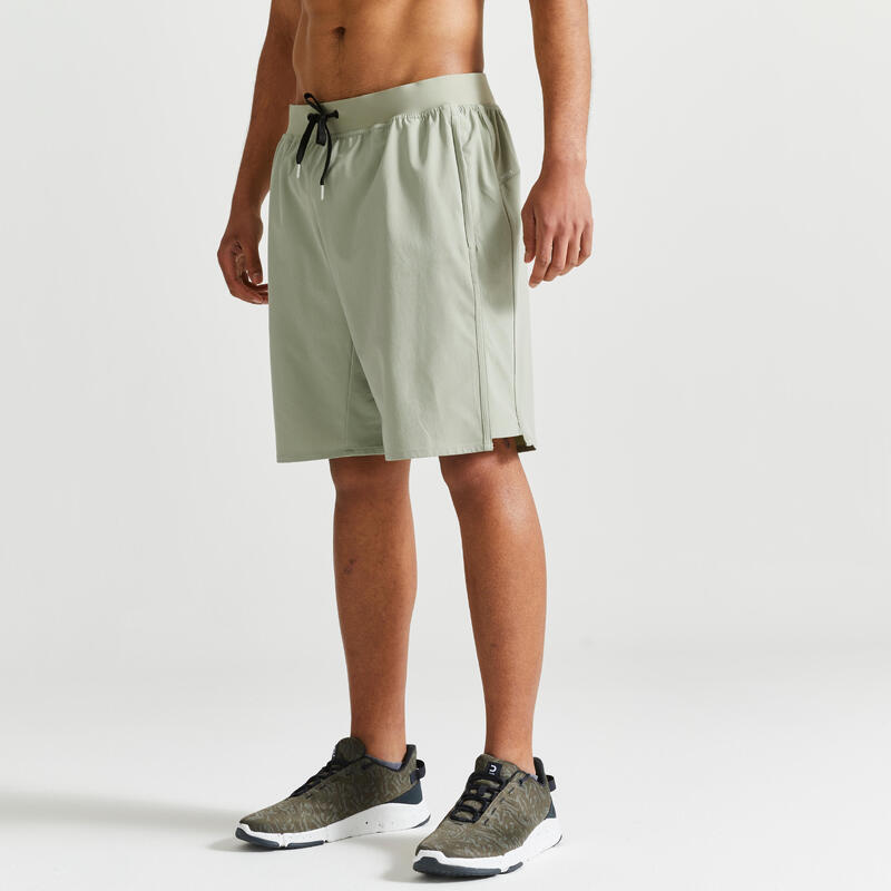 Calções de Fitness Respiráveis Bolsos com Fecho Homem Verde