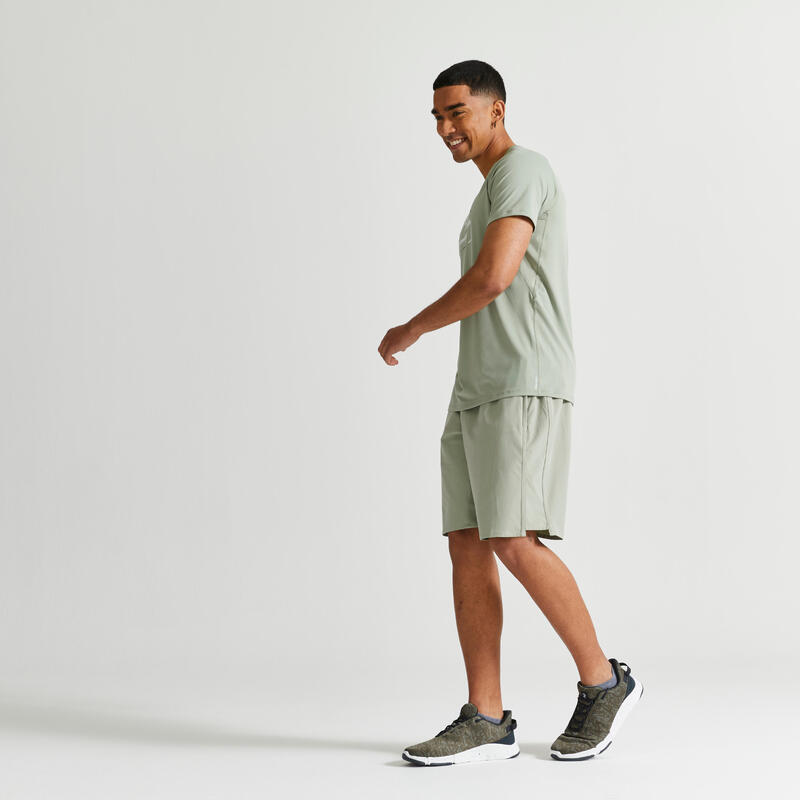 Pantalon scurt 500 Fitness cu buzunare cu fermoar Verde Bărbați 