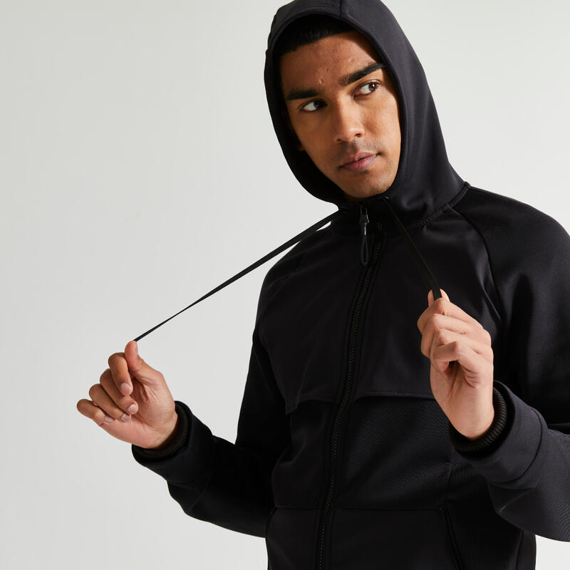 Men's Breathable Zipped Performance Fitness Jacket Black DOMYOS