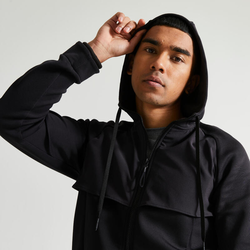 Men's Breathable Zipped Performance Fitness Jacket Black DOMYOS Decathlon