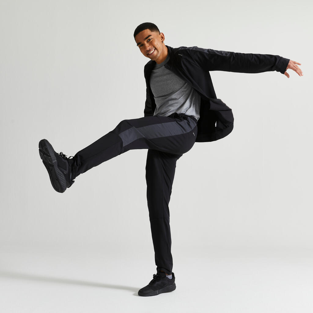 Men's breathable slim-fit zipped fitness tracksuit - black