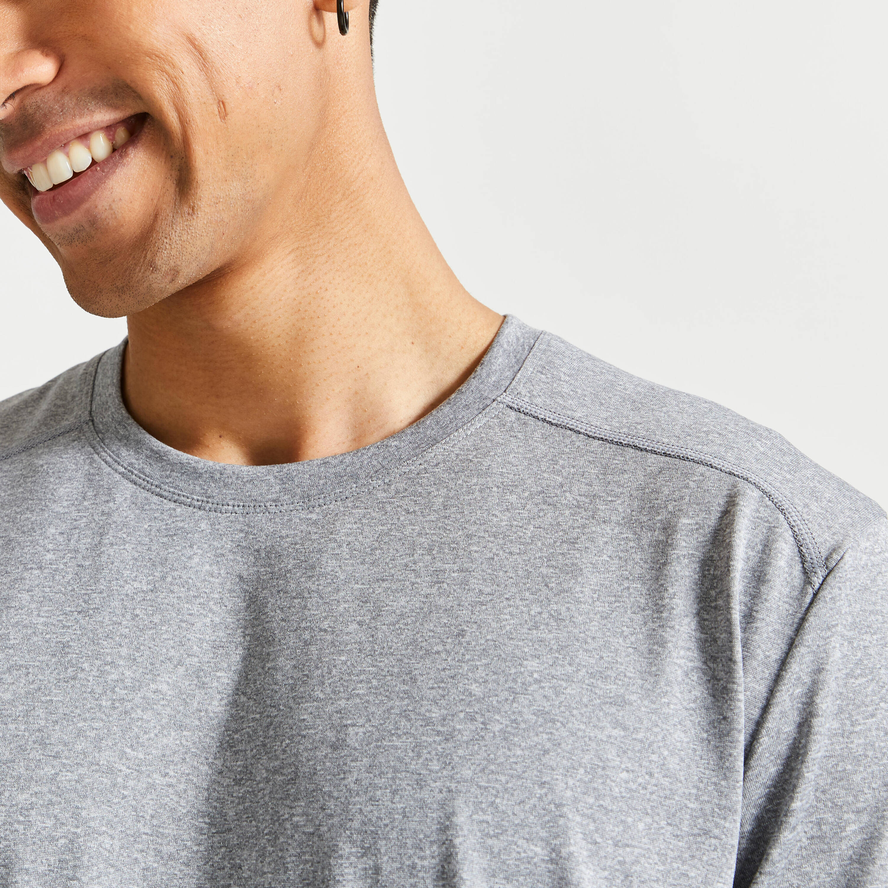 Men Gym Sports T Shirt Polyester - Mottled Grey -  5
