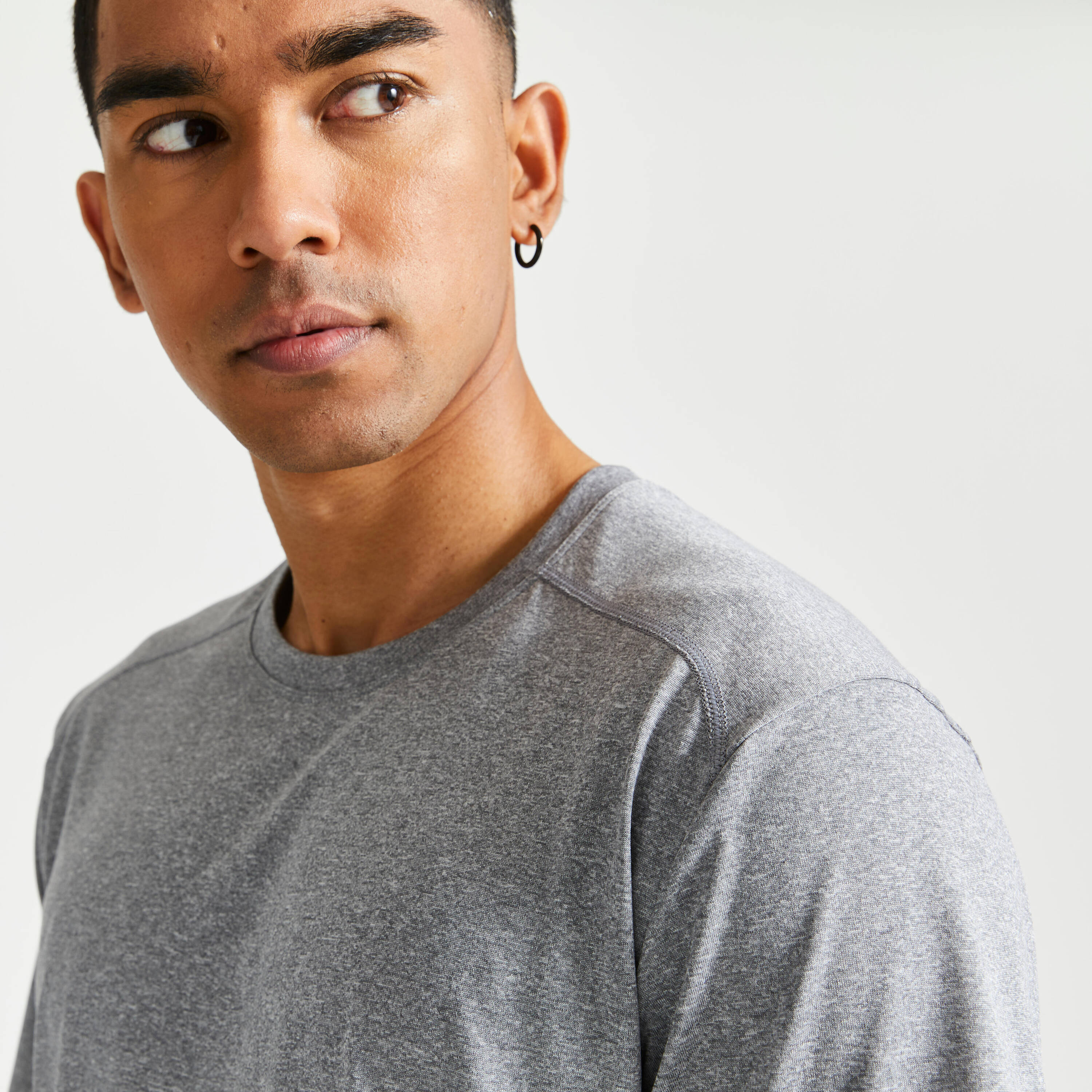 Men Gym Sports T Shirt Polyester - Mottled Grey -  4