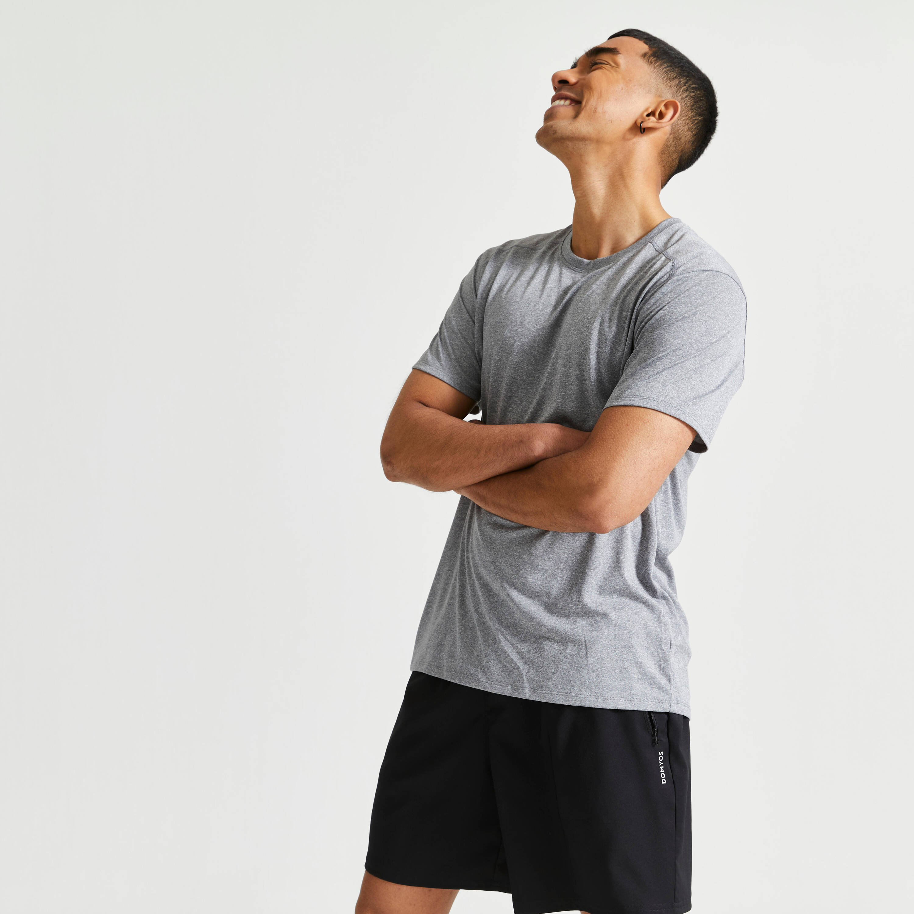 Men Gym Sports T Shirt Polyester - Mottled Grey -  3