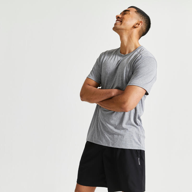 Sport T-Shirt Herren atmungsaktiv Rundhalsausschnitt grau meliert
