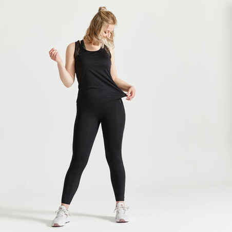 Γυναικείο αμάνικο μπλουζάκι με αθλητική πλάτη για cardio fitness - Μαύρο