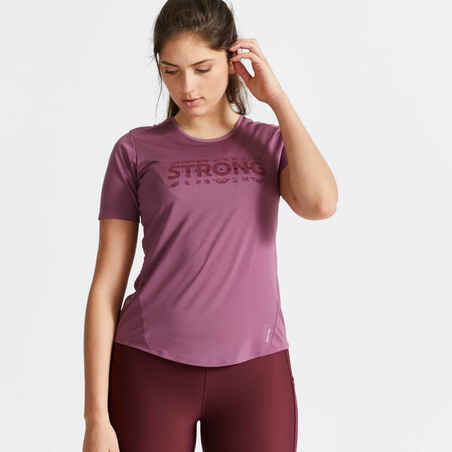 Camiseta yoga manga corta Mujer Kimjaly violeta - Decathlon