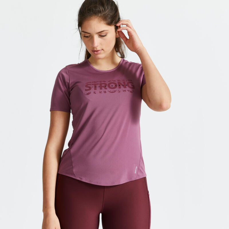 T-Shirt Cintré Col Rond Fitness Cardio Femme - Violet