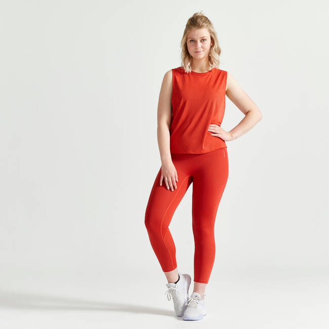 Shaping High-Waisted Cropped Fitness Cardio Leggings - Brick Red