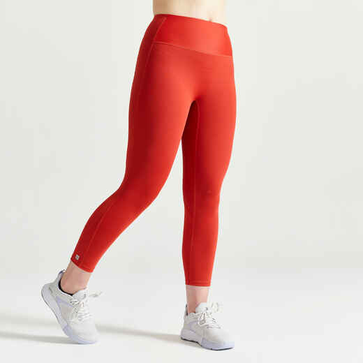 
      Shaping High-Waisted Cropped Fitness Cardio Leggings - Brick Red
  