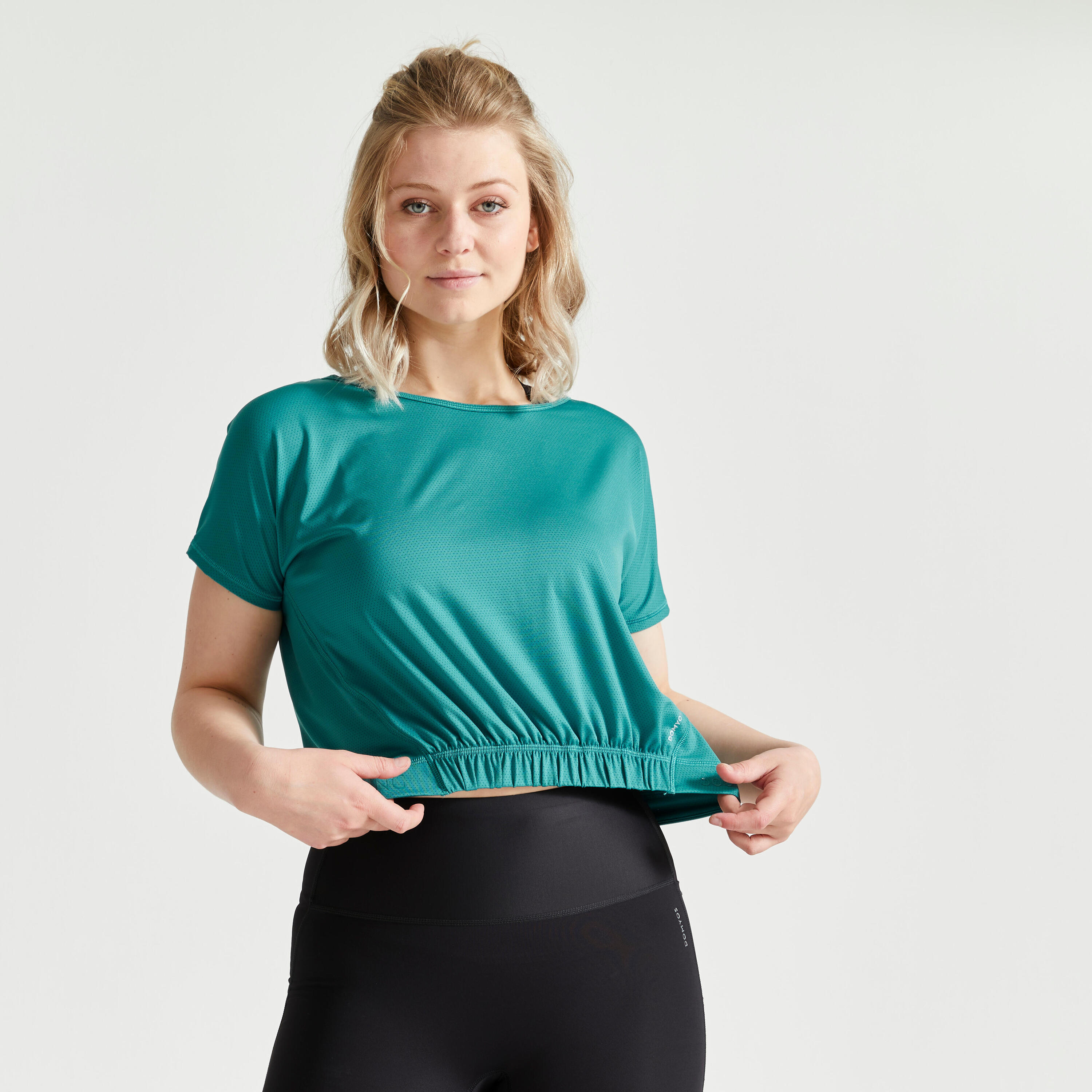 DOMYOS Loose Cropped Fitness T-Shirt - Green
