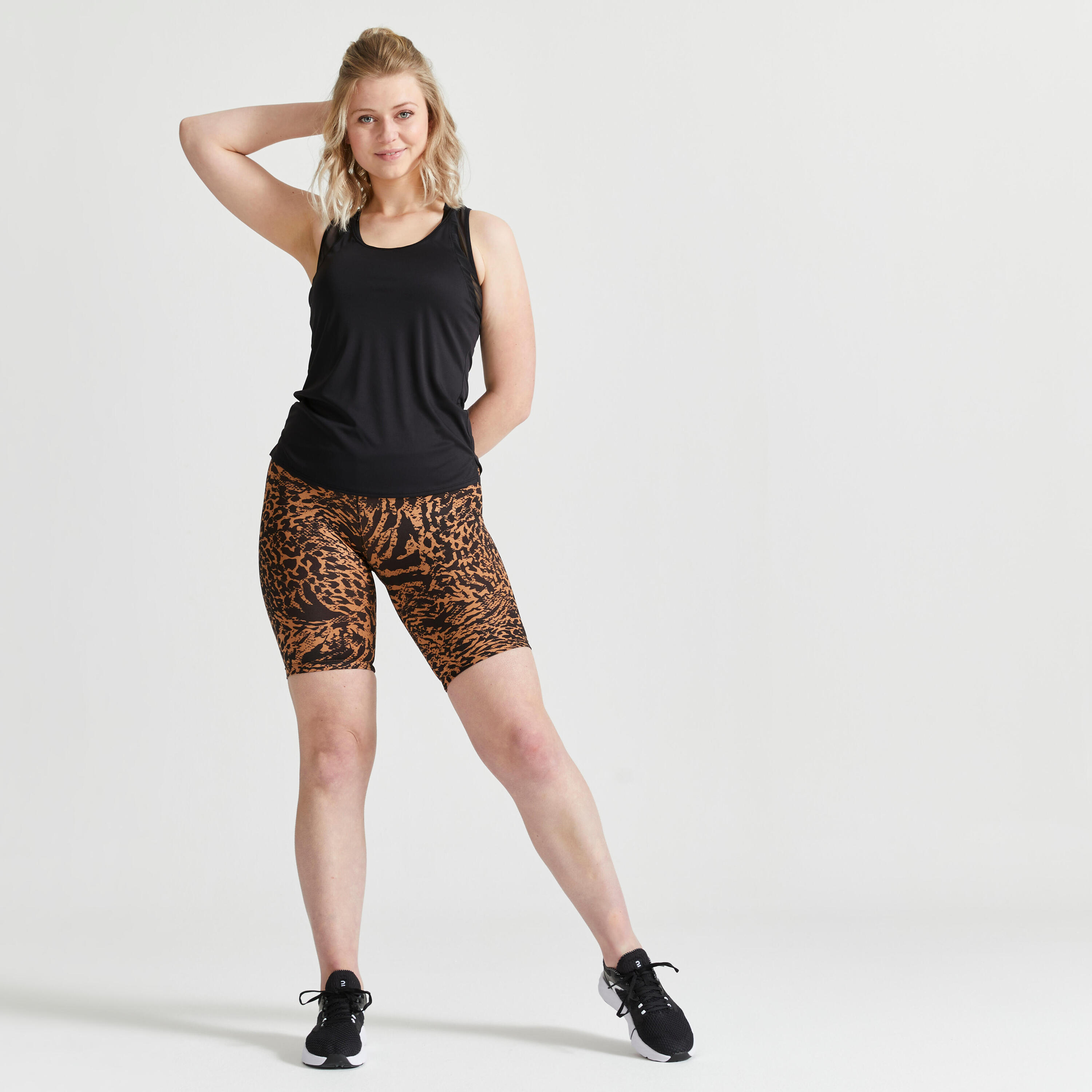 Women's High-Waisted Cardio Fitness Cycling Shorts - Leopard Print 2/4
