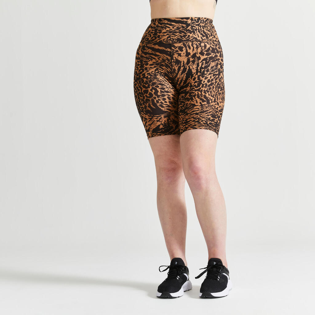 Women's High-Waisted Cardio Fitness Cycling Shorts - Leopard Print