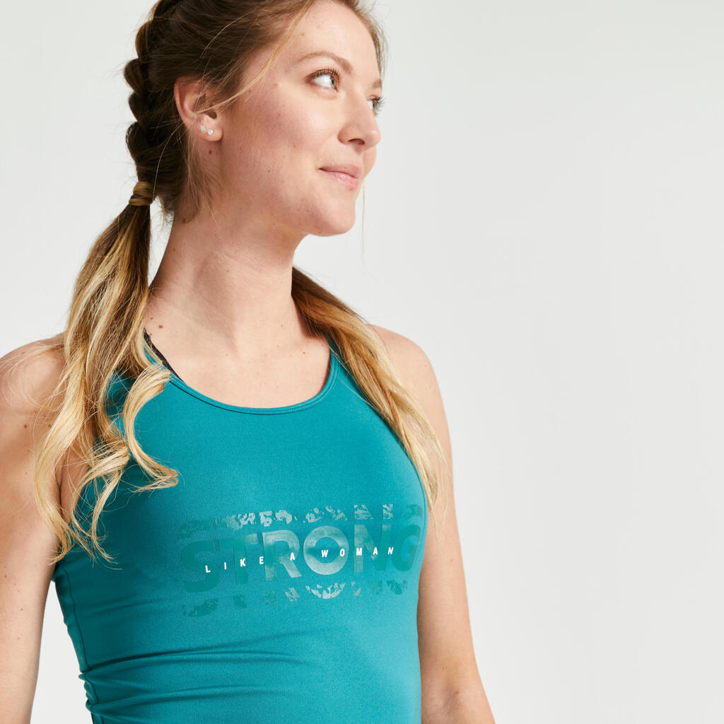 Top lang Rundhalsausschnitt Fitness Cardio Damen grün