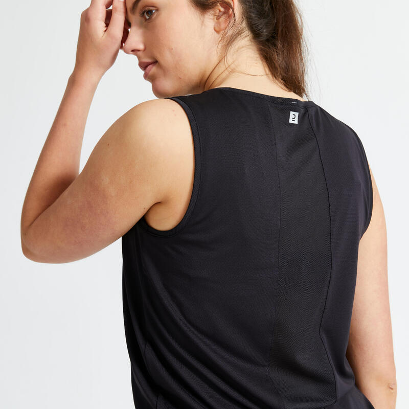 Camiseta fitness sin mangas tirantes Mujer Domyos negro