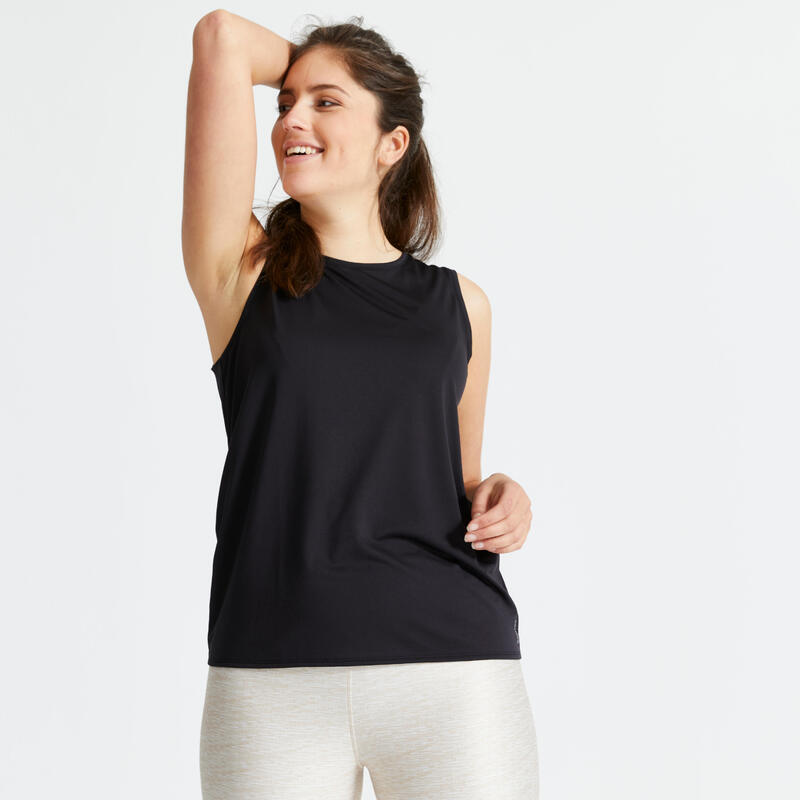 Débardeur droit col haut Fitness Cardio Femme Noir