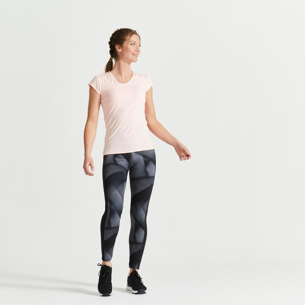 Women's Fitness Cardio Leggings with Phone Pocket - Grey Print/Black