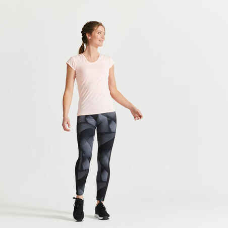 Women's phone pocket fitness high-waisted leggings, grey print