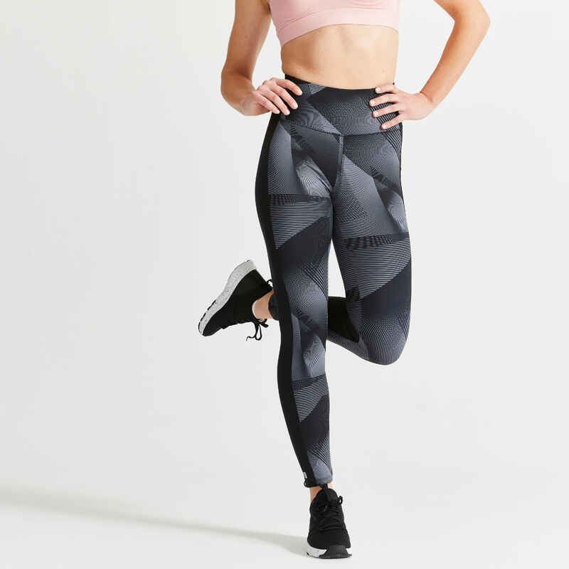 Legging avec poche téléphone Fitness Cardio Femme Imprimé Gris et Noir -  Decathlon