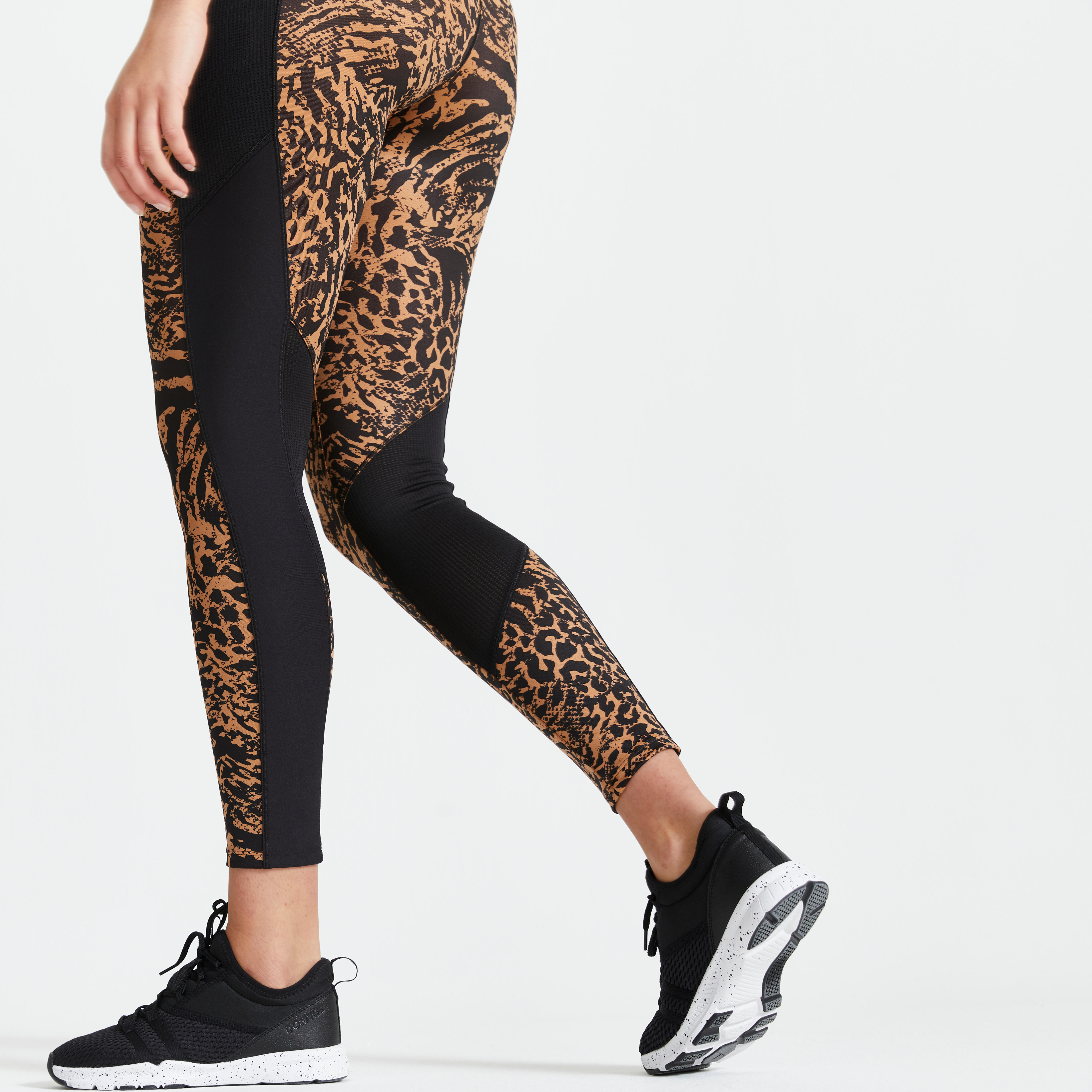 Women s Fitness Leggings with Phone Pocket Beige Smoky Black